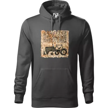 Pánská mikina Egyptské hieroglyfy traktor - Mikina pánská Cape s kapucí - 5XL ( Ocelově šedá )