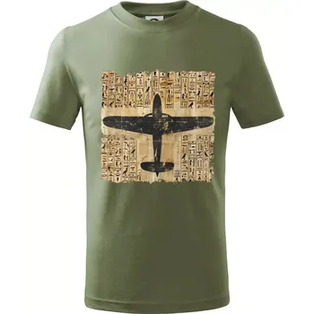 Dětská móda Egyptské hieroglyfy letadlo - Tričko dětské bavlněné - 146 cm/10 let ( Khaki )