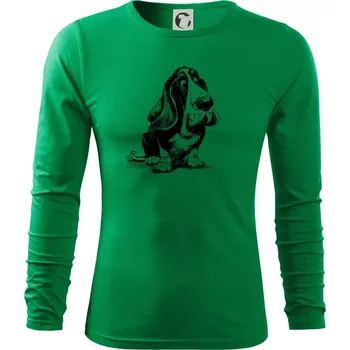 Pánské oblečení Černobílá karikatura baset - Triko s dlouhým rukávem FIT-T long sleeve - S ( Středně zelená )