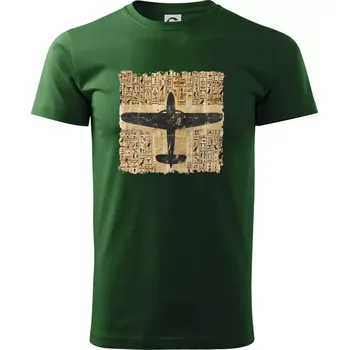 Pánské tričko Egyptské hieroglyfy letadlo - Triko extra velké (5-8XL) - 6XL ( Lahvově zelená )