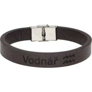 Náramek Ewena Pánský kožený náramek hnědý se znamením Vodnář + dárkové balení