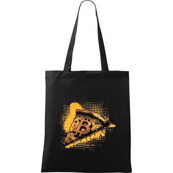 Nákupní taška Bitcoin oranžová pizza - Taška bavlněná - 42 x 38 cm ( Černá )