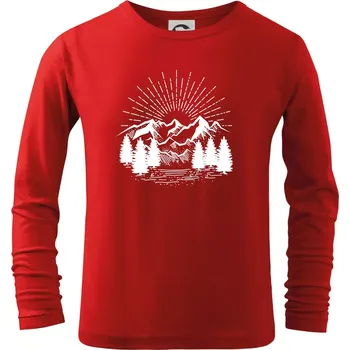 Chlapecké tričko Hory a les - Triko dětské Long Sleeve - 104-110cm / 3-4 roky ( Červená )
