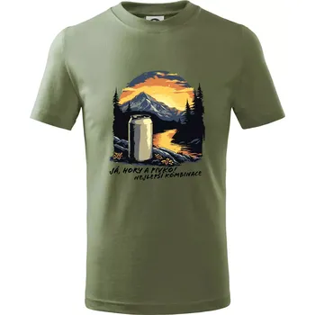 Chlapecké oblečení Já hory a pivko nejlepší kombinace - Tričko dětské bavlněné - 122 cm/6 let ( Khaki )