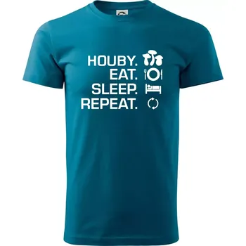 Houby Eat Sleep Repeat - Klasické pánské triko vyšší gramáže - S ( Petrolejová )