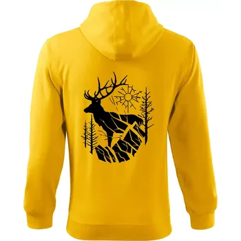 Pánská mikina Jelen v lese křivky - Mikina s kapucí na zip trendy zipper - M ( Žlutá )