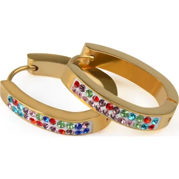 Náušnice Ewena Ocelové náušnice s krystaly GOLD + dárkové balení