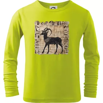 Dětská móda Egyptské hieroglyfy koza - Triko dětské Long Sleeve - 158 cm/12 let ( Limetková )