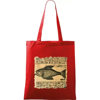 Nákupní taška Egyptské hieroglyfy ryba - Taška bavlněná - 42 x 38 cm ( Červená )