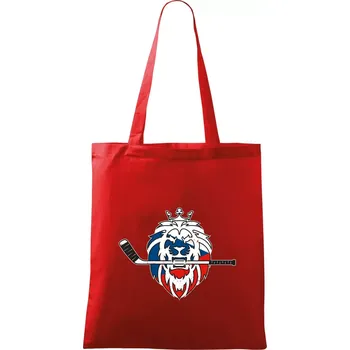 Nákupní taška Lev s hokejkou v tlamě - Česká vlajka - Taška bavlněná - 42 x 38 cm ( Červená )
