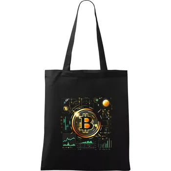 Nákupní taška Bitcoin logo s grafy - Taška bavlněná - 42 x 38 cm ( Černá )