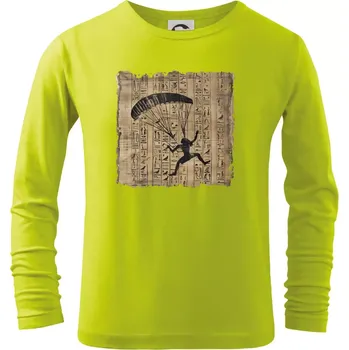 Dětská móda Egyptské hieroglyfy paraglide - Triko dětské Long Sleeve - 158 cm/12 let ( Limetková )