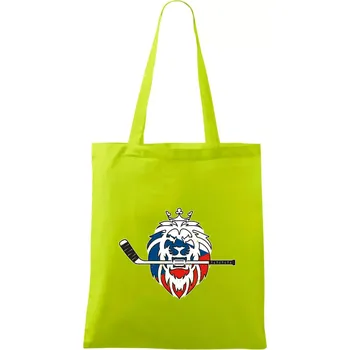 Lev s hokejkou v tlamě - Česká vlajka - Taška bavlněná - 42 x 38 cm ( Limetková )