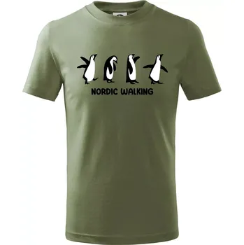 Nordic walking tučňáci - kreslení - Tričko dětské bavlněné - 158 cm/12 let ( Khaki )