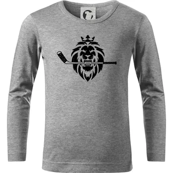 Chlapecké tričko Lev s hokejkou v tlamě - Triko dětské Long Sleeve - 134 cm/8 let ( Tmavě šedý melír )