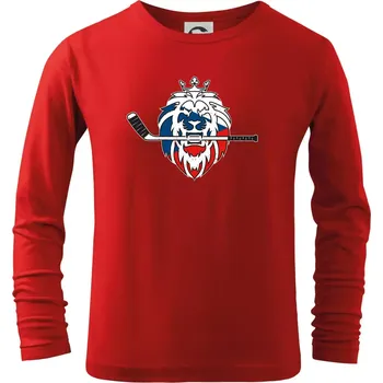 Chlapecké oblečení Lev s hokejkou v tlamě - Česká vlajka - Triko dětské Long Sleeve - 104-110cm / 3-4 roky ( Červená )