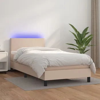 Postel vidaXL Box spring postel s matrací a LED 90x200 cm umělá kůže [3134084] Barva: cappuccino