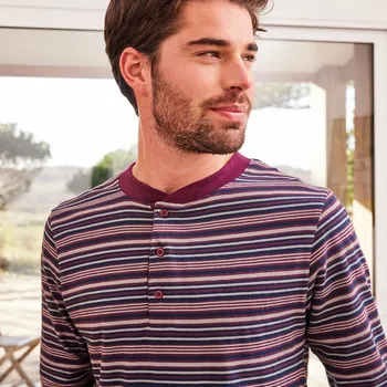 Pánské pyžamo Blancheporte Pruhované pyžamo s kalhotami a výstřihem na knoflíčky bordó 107/116 (XL)