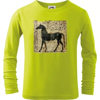 Chlapecké oblečení Egyptské hieroglyfy kůň - Triko dětské Long Sleeve - 104-110cm / 3-4 roky ( Limetková )