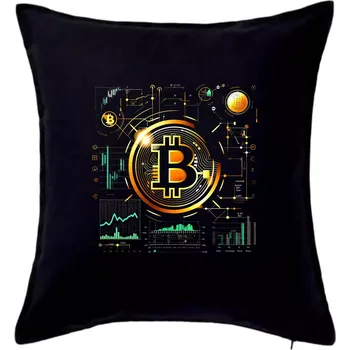 Polštář Bitcoin logo s grafy - Polštář 50x50 - 50x50 - Pouze potah ( Černá )