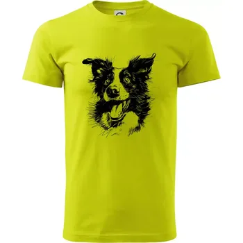 Pánské tričko Černobílá karikatura Border kolie - Klasické pánské triko vyšší gramáže - XL ( Limetková )