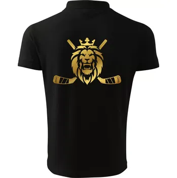 Pánská košile Lev s hokejkami - zlatý potisk - Polokošile pánská Pique Polo 203 - 4XL ( Černá )