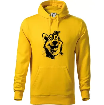 Pánská mikina Černobílá karikatura husky - Mikina pánská Cape s kapucí - XL ( Žlutá )