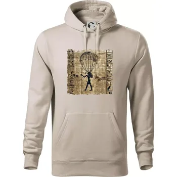 Pánská mikina Egyptské hieroglyfy parašutista - Mikina pánská Cape s kapucí - S ( Ledově šedá )