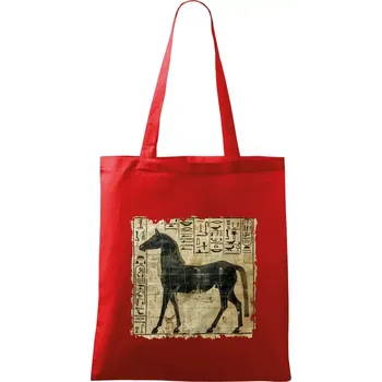 Nákupní taška Egyptské hieroglyfy kůň - Taška bavlněná - 42 x 38 cm ( Červená )