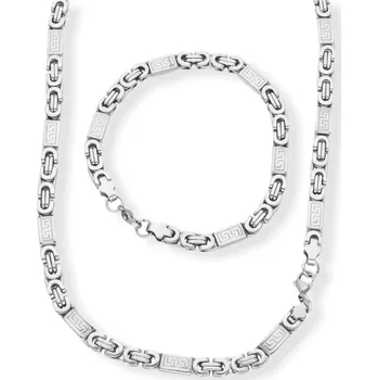 Náhrdelník Ewena Pánský náhrdelník s náramkem z chirurgické oceli / řecký klíč KA281 + dárkové balení