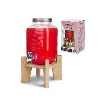 Sklenice Zásobník láhev sklo 4000ml s kohoutkem dřevo stojan TR-4ZJ