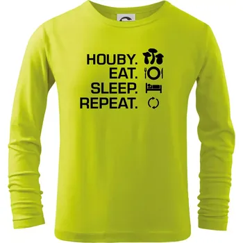 Dětská móda Houby Eat Sleep Repeat - Triko dětské Long Sleeve - 104-110cm / 3-4 roky ( Limetková )