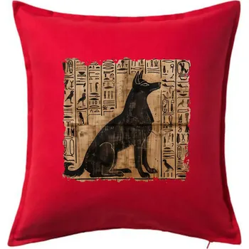 Polštář Egyptské hieroglyfy pes - Polštář 50x50 - 50x50 - Včetně výplně ( Červená )