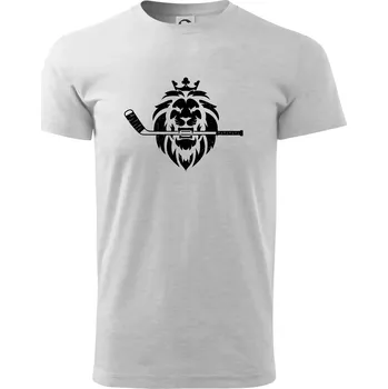 Lev s hokejkou v tlamě - Triko extra velké (5-8XL) - 8XL ( Světlešedý Melír )