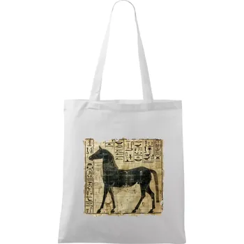 Nákupní taška Egyptské hieroglyfy kůň - Taška bavlněná - 42 x 38 cm ( Bílá )