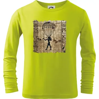 Egyptské hieroglyfy parašutista - Triko dětské Long Sleeve - 158 cm/12 let ( Limetková )