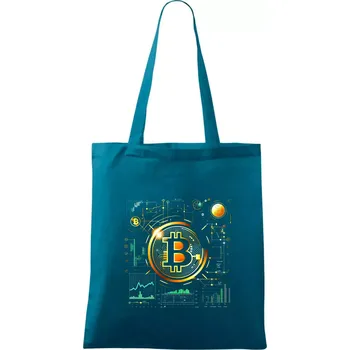 Bitcoin logo s grafy - Taška bavlněná - 42 x 38 cm ( Petrolejová )