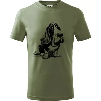 Dětská móda Černobílá karikatura baset - Tričko dětské bavlněné - 134 cm/8 let ( Khaki )