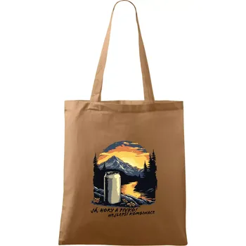 Nákupní taška Já hory a pivko nejlepší kombinace - Taška bavlněná - 42 x 38 cm ( Cappuccino )