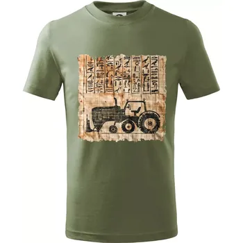 Egyptské hieroglyfy traktor - Tričko dětské bavlněné - 104-110cm / 3-4 roky ( Khaki )