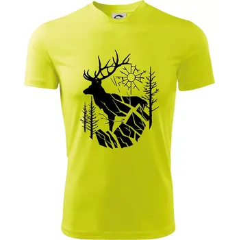 Chlapecké tričko Jelen v lese křivky - Dětské triko sportovní (dresovina) - 122 cm/6 let ( Neonově žlutá )