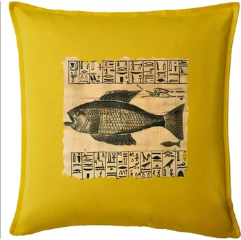 Polštář Egyptské hieroglyfy ryba - Polštář 50x50 - 50x50 - Pouze potah ( Žlutá )