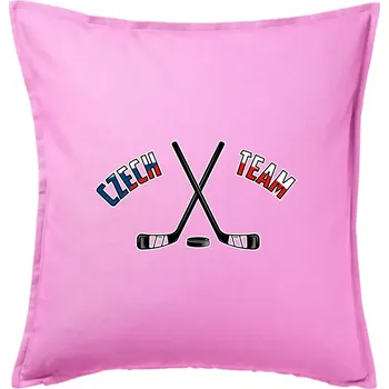 Polštář Czech team - hokejky a puk - Polštář 50x50 - 50x50 - Pouze potah ( Růžová )