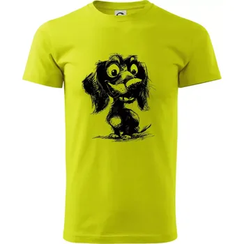 Pánské tričko Černobílá karikatura jezevčík - Klasické pánské triko vyšší gramáže - XL ( Limetková )