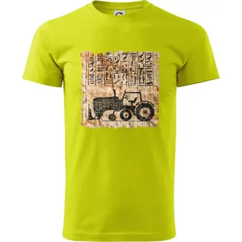 Pánské tričko Egyptské hieroglyfy traktor - Klasické pánské triko vyšší gramáže - 2XL ( Limetková )