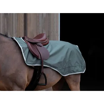 Deka pro koně Nepromokavá bederní deka EQUITHEME Tyrex 600D s fleecem zelená (recyklovaný materiál) 155cm