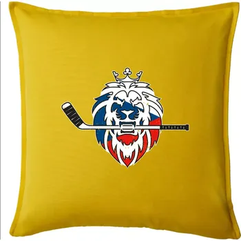 Polštář Lev s hokejkou v tlamě - Česká vlajka - Polštář 50x50 - 50x50 - Pouze potah ( Žlutá )