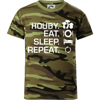 Chlapecké oblečení Houby Eat Sleep Repeat - Dětské maskáčové triko - 122 cm/6 let ( Zelený maskáč )