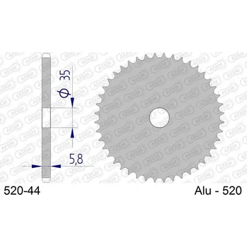 Nářadí na motocykly Hliníková ultralehká tvrdě eloxovaná zadní řetězová kola AFAM 17404 - 520 520-44