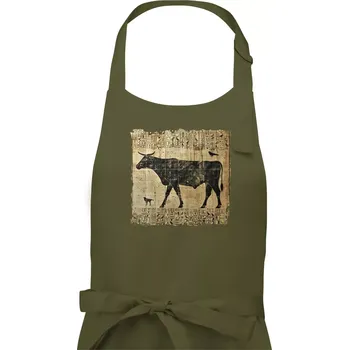 Kuchyňská zástěra Egyptské hieroglyfy kráva - Dámská zástěra na vaření - Univerzální velikost ( Khaki )